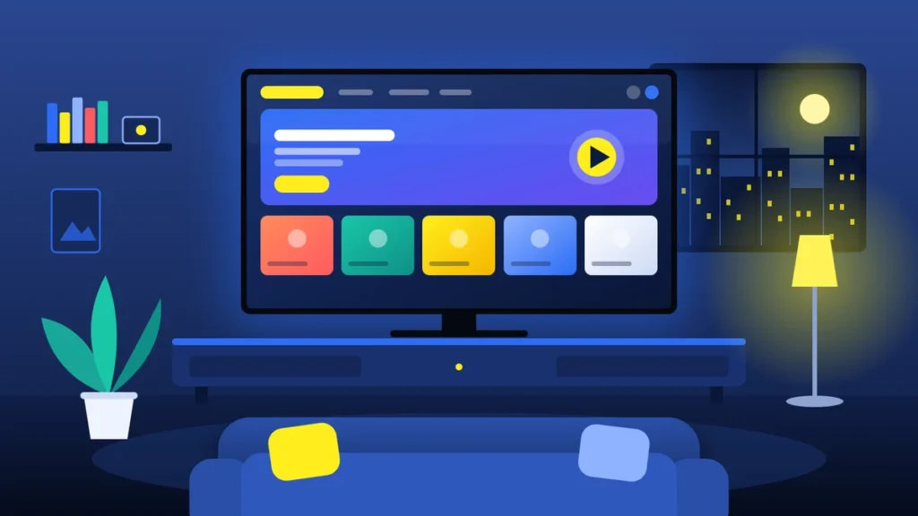 Smart TV in moderne Nederlandse woonkamer met IPTV app geopend