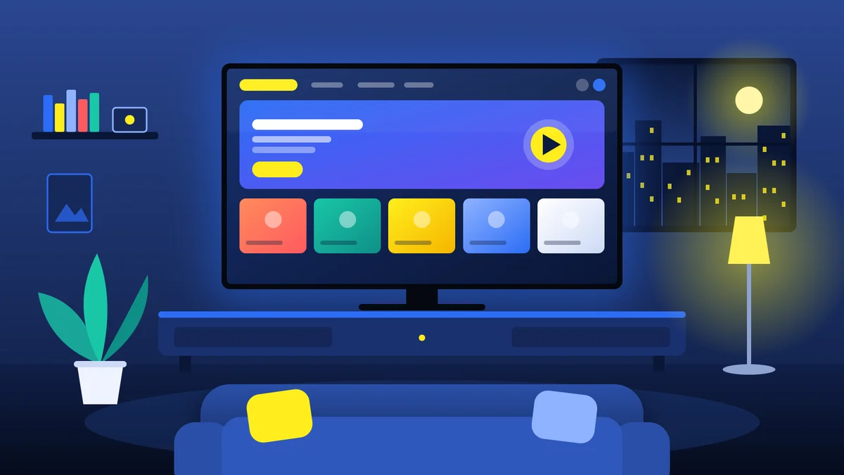 Smart TV in moderne Nederlandse woonkamer met IPTV app geopend